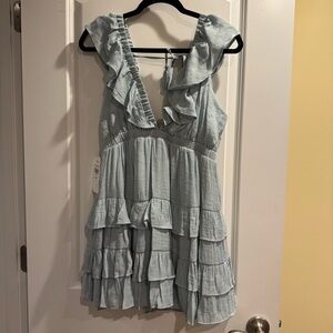 Chic Ruffled Sleeveless Mini Dress in Light Blue